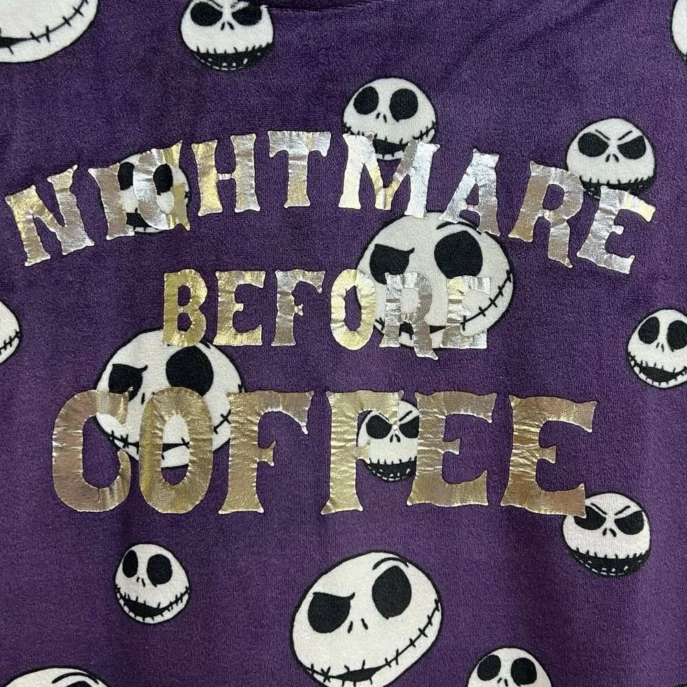“Nightmare Before Coffee” Christmas Disney Womens S Purple Pajama Top Sleepwear - Picture 12 of 12
